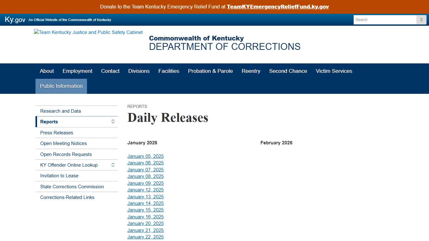 Daily Releases - Department of Corrections