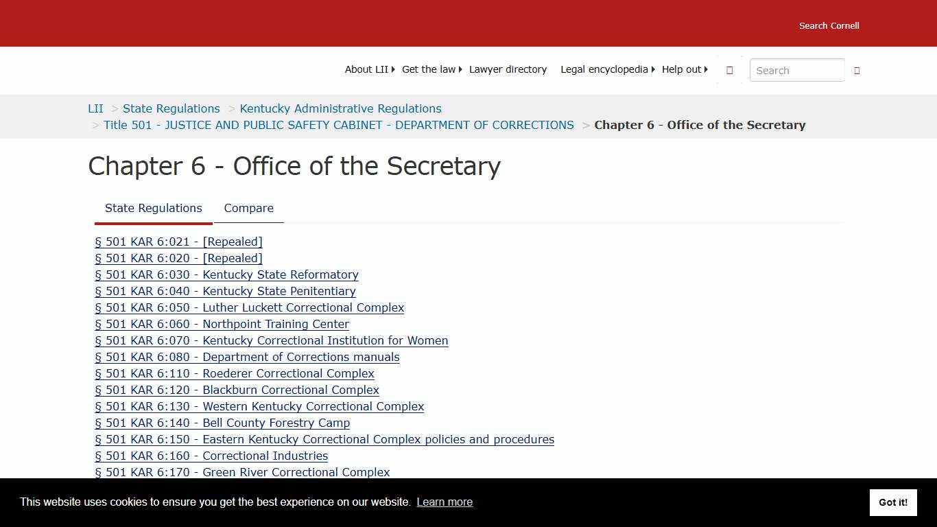Chapter 6 - Office of the Secretary State Regulations US Law LII / Legal Information Institute
